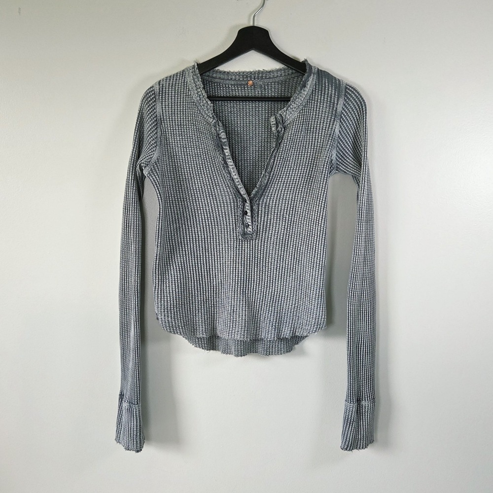 Free People FP One Colt Thermal Waffle Knit Henley Top Gray XS